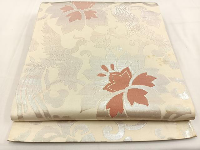 平和屋着物◎六通柄袋帯 鳳凰更紗花唐草文 銀糸 正絹 逸品 BAAV2912hj