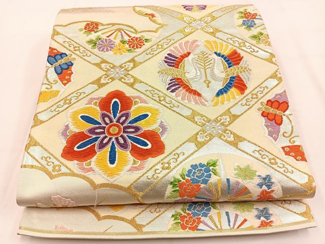 平和屋着物◎六通柄袋帯 唐織 双鶴花蝶文 金銀糸 正絹 逸品 BAAV2915hj