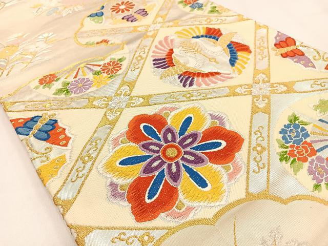 平和屋着物◎六通柄袋帯 唐織 双鶴花蝶文 金銀糸 正絹 逸品 BAAV2915hj
