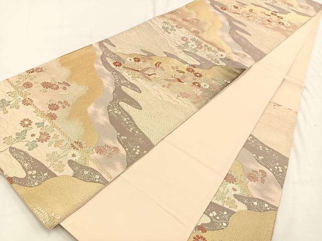 平和屋着物◎六通柄袋帯 唐織 近京更紗 花鳥文 金糸 正絹 逸品 BAAV2926hj