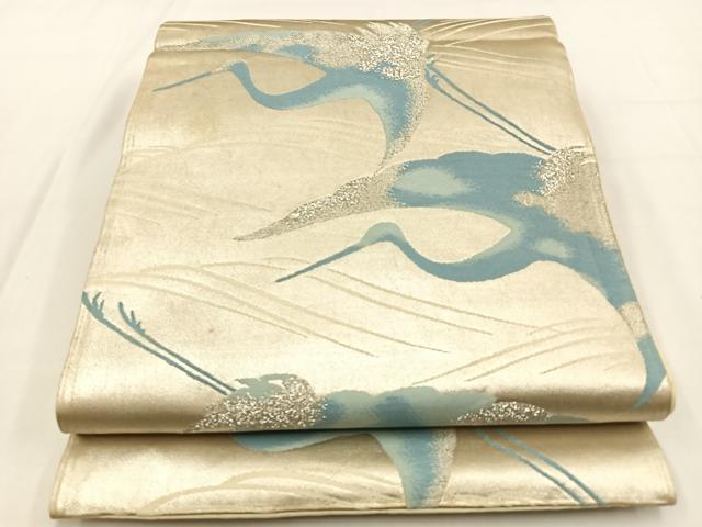 平和屋着物◎六通柄袋帯 飛鶴文 銀糸 正絹 逸品 BAAV2940hj