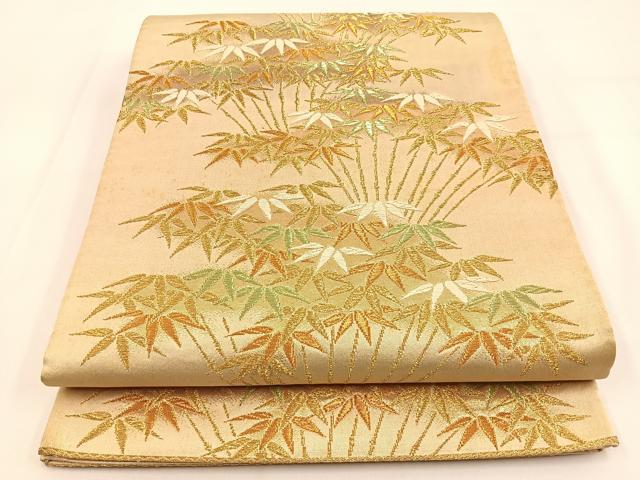 平和屋着物◎六通柄袋帯 唐織 笹 金銀糸 正絹 逸品 BAAV2949hj
