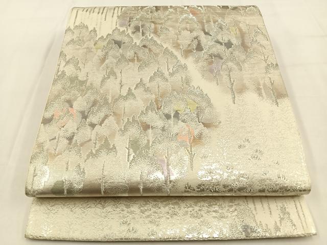平和屋着物◎六通柄袋帯 古京錦 樹林文 銀糸 二重引箔 正絹 逸品 BAAV2954hj