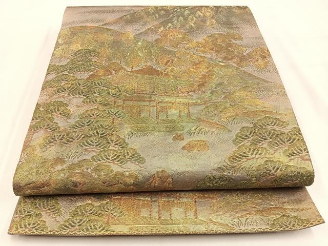平和屋着物◎六通柄袋帯 金閣寺 金糸 引箔 正絹 逸品 BAAV2955hj