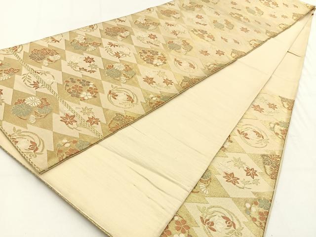 平和屋着物◎六通柄袋帯 松皮菱花丸文 金糸 正絹 逸品 BAAV2962hj