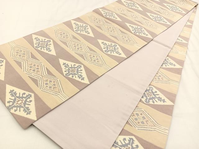 平和屋着物◎全通柄袋帯 横段菱吉祥文 正絹 逸品 BAAV2963hj