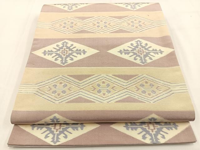 平和屋着物◎全通柄袋帯 横段菱吉祥文 正絹 逸品 BAAV2963hj