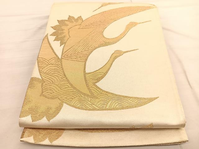 平和屋着物◎六通柄袋帯 飛鶴文 金糸 正絹 逸品 BAAV3005hv