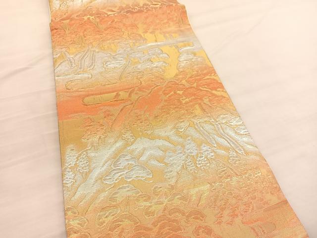 平和屋着物◎六通柄袋帯 ふくれ織 遠山松樹林文 金銀糸 BAAV3013hv