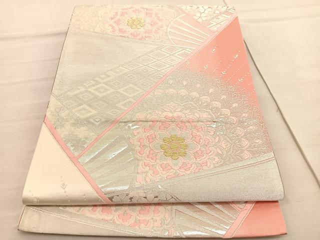 平和屋着物◎六通柄袋帯 唐織 正倉院扇面花文 金銀糸 正絹 逸品 未使用 BAAV3027hv