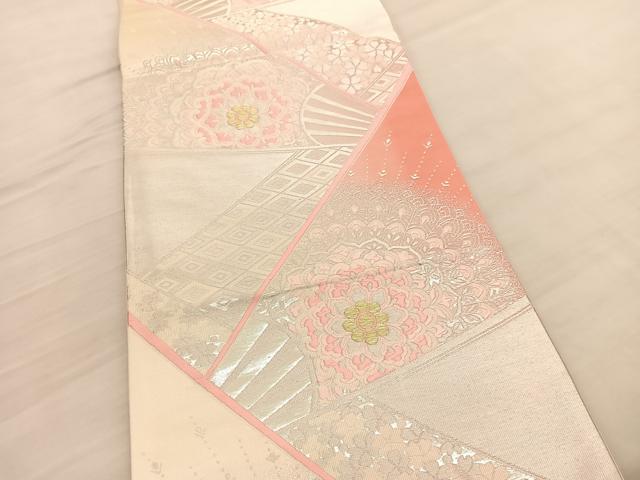 平和屋着物◎六通柄袋帯 唐織 正倉院扇面花文 金銀糸 正絹 逸品 未使用 BAAV3027hv