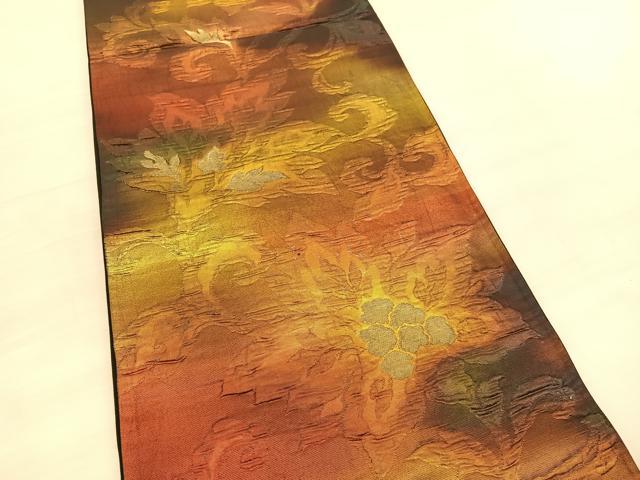 平和屋着物◎六通柄袋帯 ふくれ織 更紗花文 金糸 正絹 逸品 BAAV3029hv