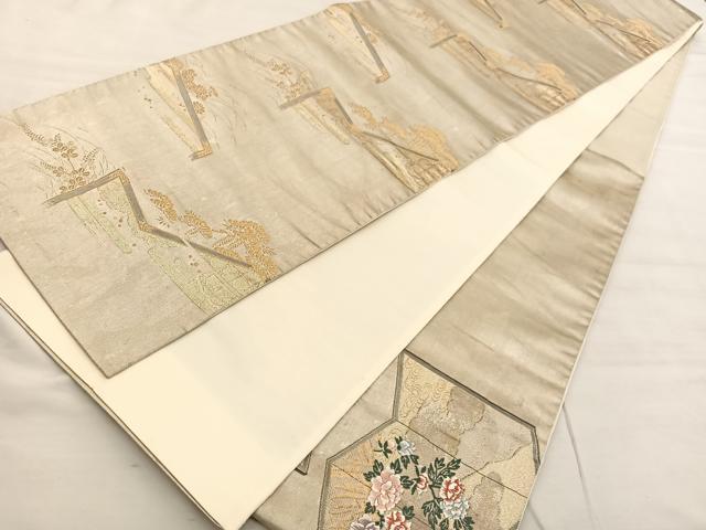 平和屋着物◎六通柄袋帯 唐織 屏風風景花文 金糸 正絹 逸品 BAAV3044hv