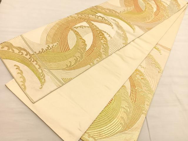 平和屋着物◎六通柄袋帯 立波文 金糸 正絹 逸品 BAAV3052hv
