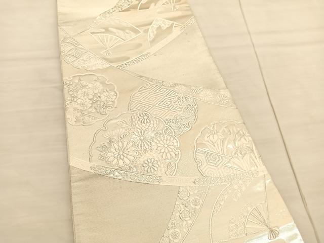 平和屋着物◎六通柄袋帯 唐織 雪輪花文 銀糸 正絹 逸品 BAAV3054hv