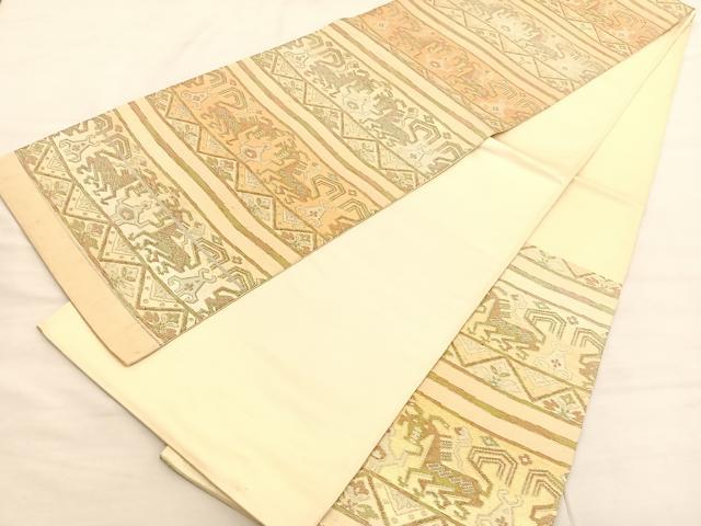 平和屋着物◎六通柄袋帯 横段動物文様 金糸 正絹 逸品 BAAV3056hv