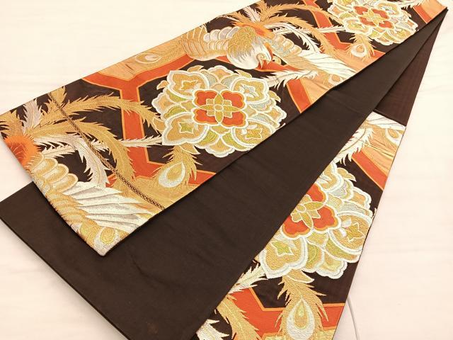 平和屋着物◎六通柄袋帯 唐織 鳳凰亀甲花文 金銀糸 正絹 逸品 未使用 BAAV3072hv