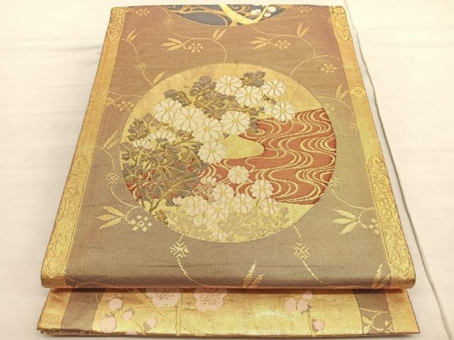 平和屋着物◎六通柄袋帯 流水菊丸文 金糸 正絹 逸品 BAAV3114hv