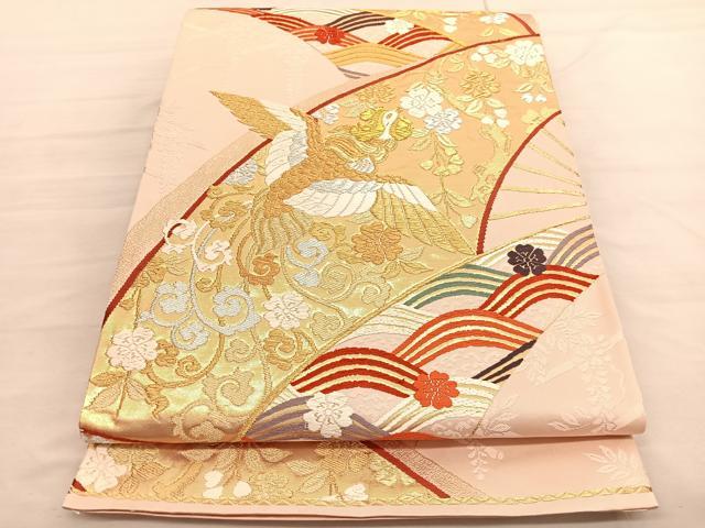 平和屋着物◎六通柄袋帯 唐織 能衣扇面青海文 金銀糸 正絹 逸品 BAAV3143hv