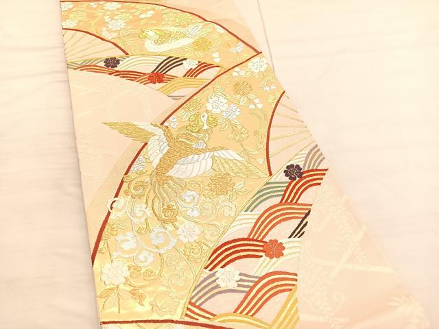 平和屋着物◎六通柄袋帯 唐織 能衣扇面青海文 金銀糸 正絹 逸品 BAAV3143hv