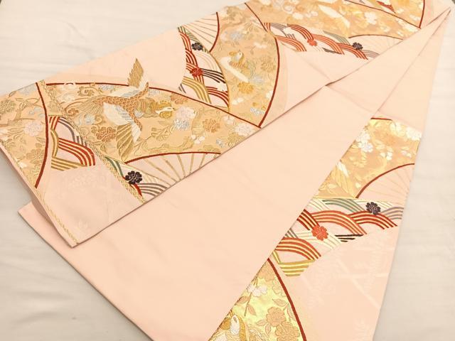 平和屋着物◎六通柄袋帯 唐織 能衣扇面青海文 金銀糸 正絹 逸品 BAAV3143hv