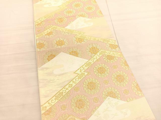 平和屋着物◎六通柄袋帯 杢彩錦 松皮菱亀甲花文 金糸 正絹 逸品 BAAV3144hv