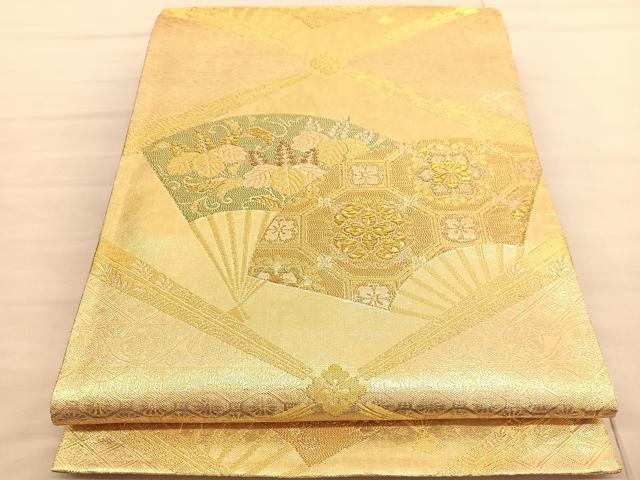 平和屋着物◎佐賀錦 六通柄袋帯 扇面花文 金糸 正絹 逸品 BAAV3201hv
