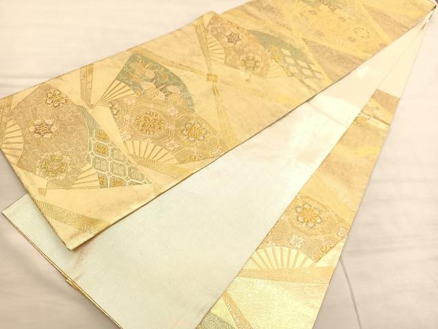 平和屋着物◎佐賀錦 六通柄袋帯 扇面花文 金糸 正絹 逸品 BAAV3201hv