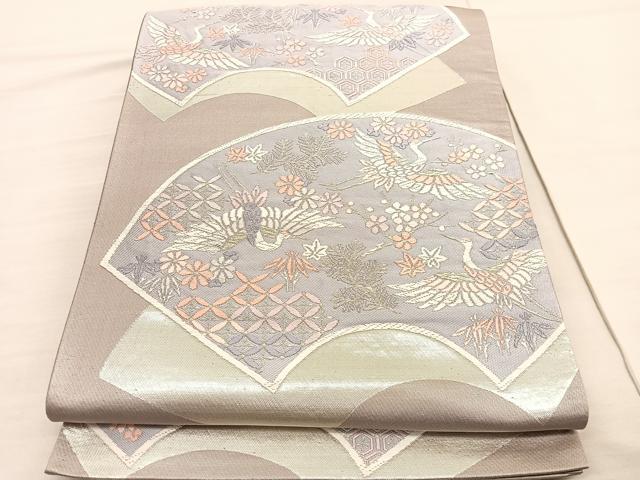 平和屋着物◎六通柄袋帯 唐織 地紙飛鶴松竹梅 銀糸 正絹 逸品 BAAV3225hv
