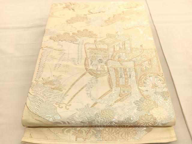 平和屋着物◎全通柄袋帯 美保姿 御所車花文 金銀糸 正絹 逸品 BAAV3267hv