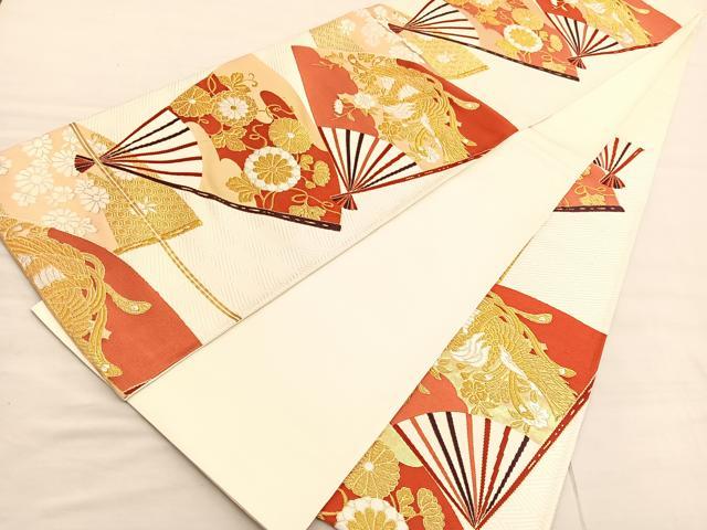 平和屋着物◎六通柄袋帯 唐織 鳳凰扇面散文 金糸 正絹 逸品 BAAV3287hv