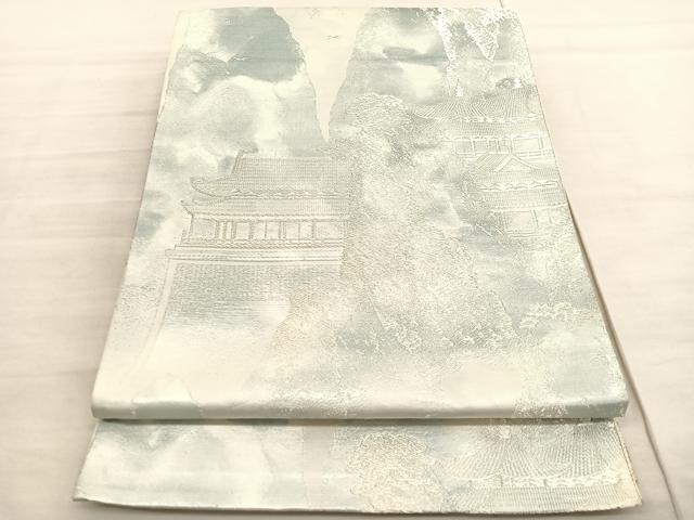 平和屋着物◎六通柄袋帯 風景文 銀糸 正絹 逸品 BAAV3289hv