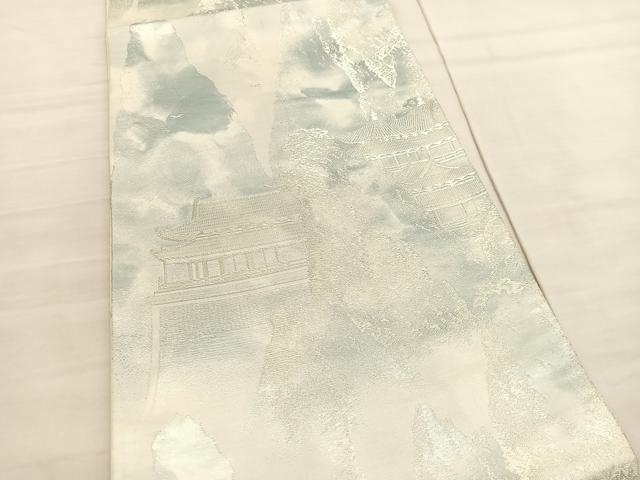 平和屋着物◎六通柄袋帯 風景文 銀糸 正絹 逸品 BAAV3289hv