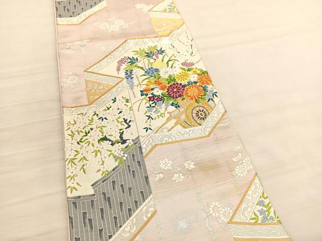 平和屋着物◎六通柄袋帯 唐織 屏風花車文 金銀糸 正絹 逸品 BAAV3290hv