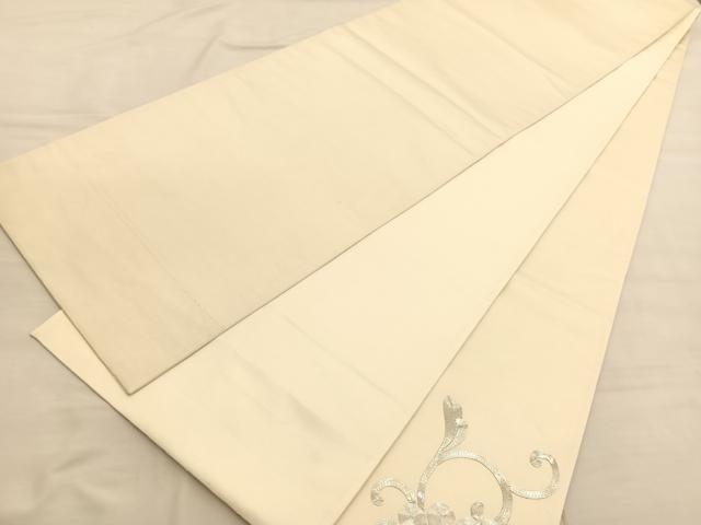 平和屋着物◎太鼓柄袋帯 総駒刺繍 花唐草文 銀糸 引箔 正絹 逸品 BAAV3292hv