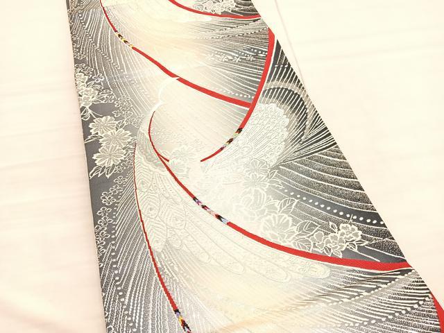 平和屋着物◎両面 全通柄袋帯 唐織 孔雀花文 金銀糸 正絹 逸品 BAAV3294hv