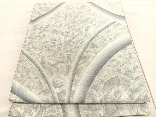 平和屋着物◎六通柄袋帯 カトレア 銀糸 正絹 逸品 BAAV3301hv