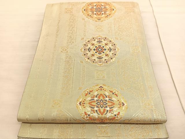 平和屋着物◎佐賀錦 六通柄袋帯 唐織 正倉院菱天井文 金糸 正絹 逸品 BAAV3304hv
