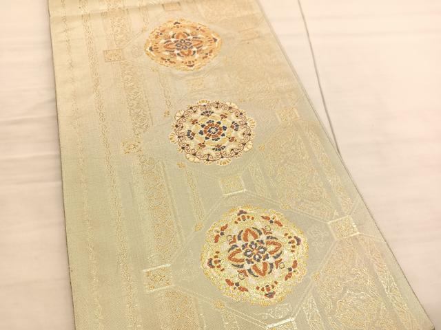 平和屋着物◎佐賀錦 六通柄袋帯 唐織 正倉院菱天井文 金糸 正絹 逸品 BAAV3304hv