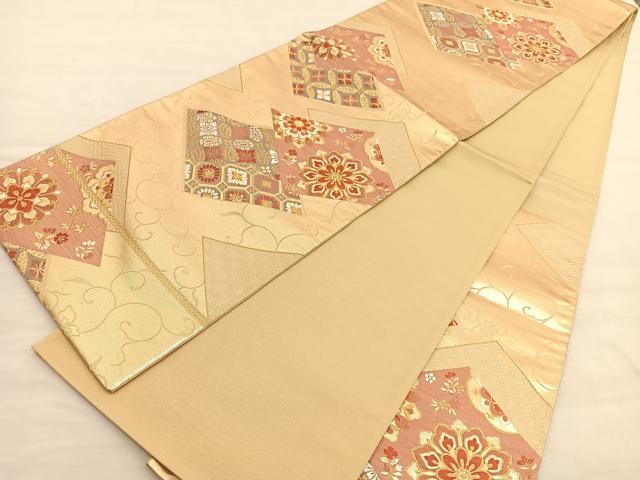平和屋着物◎六通柄袋帯 唐織 菱重ね有職花文 金糸 正絹 逸品 BAAV3306hv