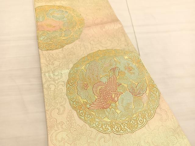 平和屋着物◎六通柄袋帯 鳳凰花絵皿文 金銀糸 正絹 逸品 BAAV3311hv