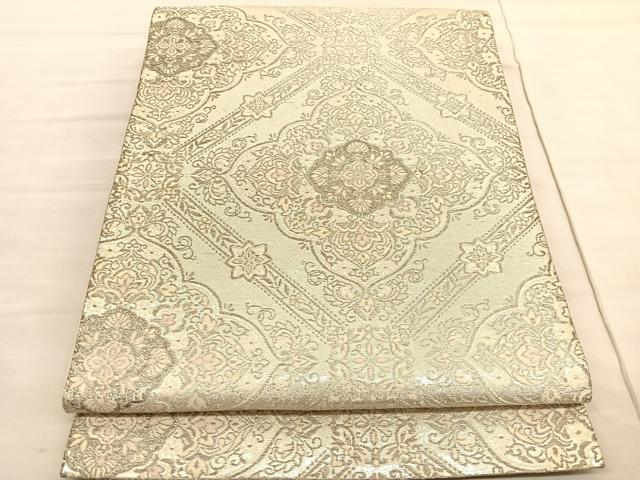 平和屋着物◎六通柄袋帯 菱天井花文 プラチナ二重箔 正絹 逸品 BAAV3313hv