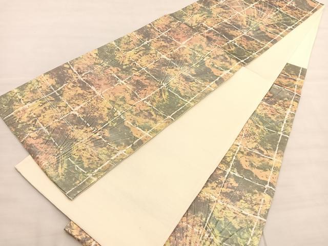 平和屋着物◎六通柄袋帯 唐織 格子草葉文 金糸 正絹 逸品 BAAV3314hv