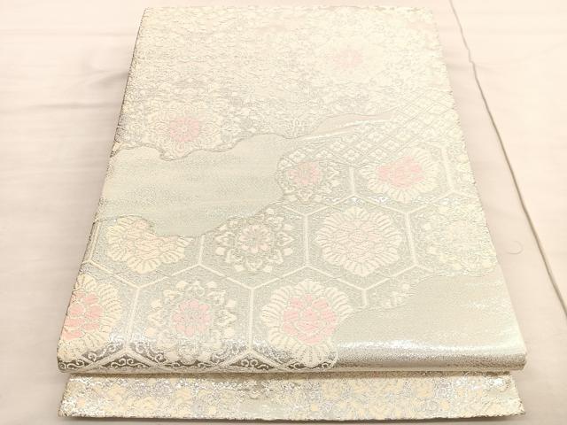 平和屋着物◎六通柄袋帯 唐織 道長正倉院花文 銀糸 正絹 逸品 BAAV3348hv