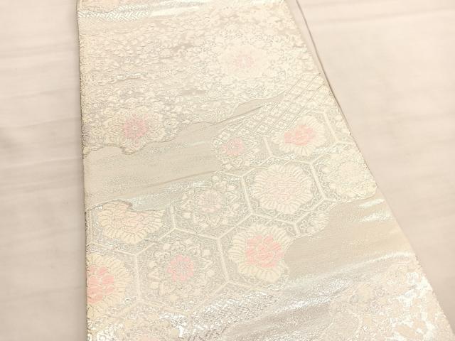 平和屋着物◎六通柄袋帯 唐織 道長正倉院花文 銀糸 正絹 逸品 BAAV3348hv