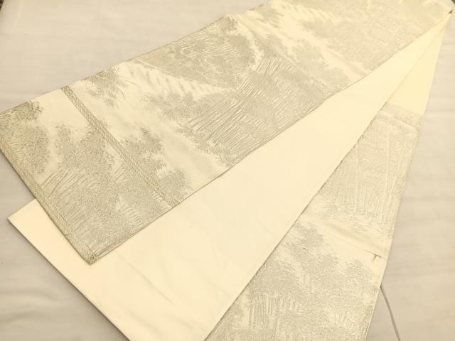 平和屋着物◎六通柄袋帯 竹林 銀糸 正絹 逸品 BAAV3354hv