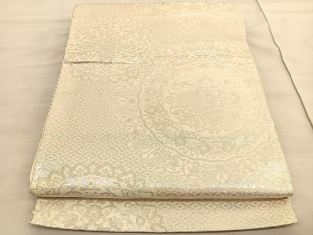 平和屋着物◎六通柄袋帯 飾花文 銀糸 正絹 逸品 BAAV3362hv