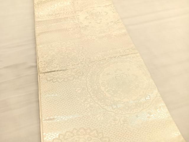 平和屋着物◎六通柄袋帯 飾花文 銀糸 正絹 逸品 BAAV3362hv