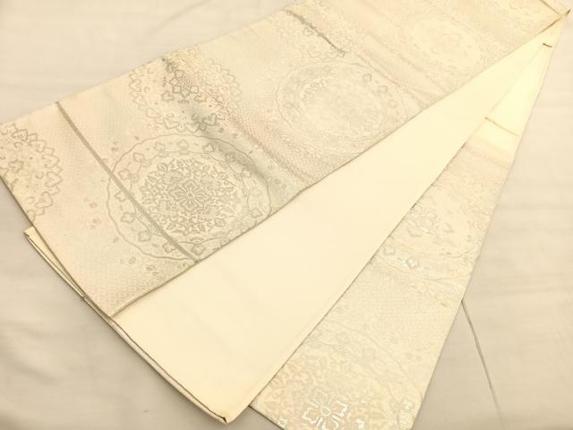 平和屋着物◎六通柄袋帯 飾花文 銀糸 正絹 逸品 BAAV3362hv