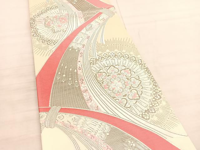 平和屋着物◎六通柄袋帯 唐織 熨斗取華文 プラチナ箔 正絹 逸品 BAAV3379hv